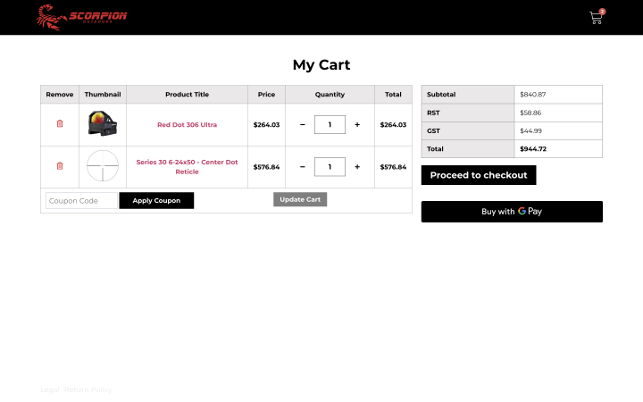 Scorpion outdoors cart page