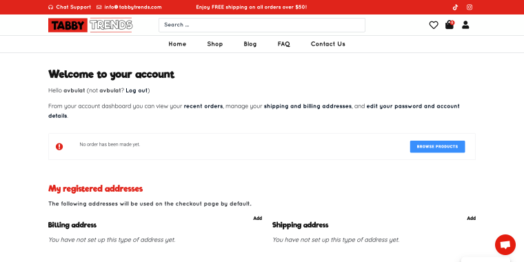 tabby trends myaccount page