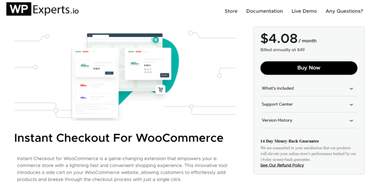 Instant Checkout for WooCommerce wpExperts.io page