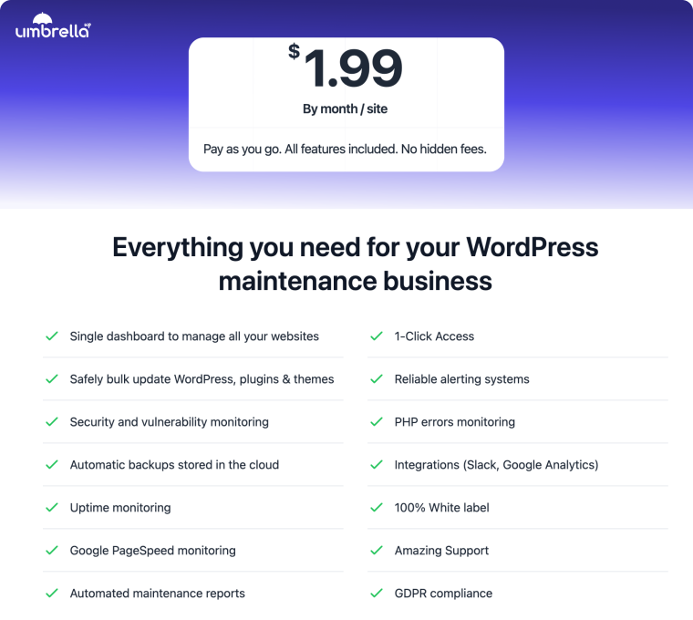 WP Umbrella pricing