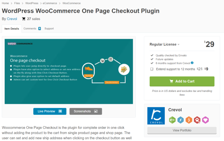 WordPress WooCommerce Checkout plugin envato main page