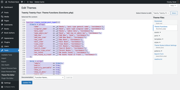 adding cpt books via functions.php file