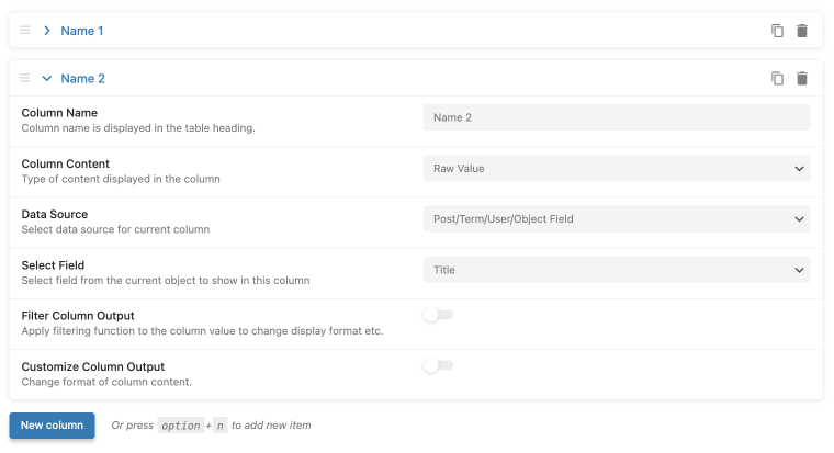 setting up columns