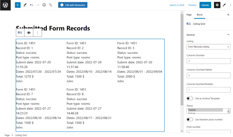 collecting form results WordPress