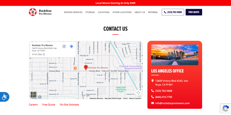 Rockstar Pro Movers contact page