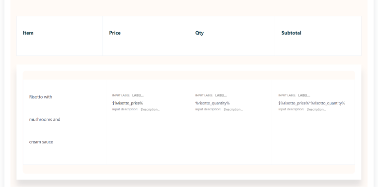 subtotal field form