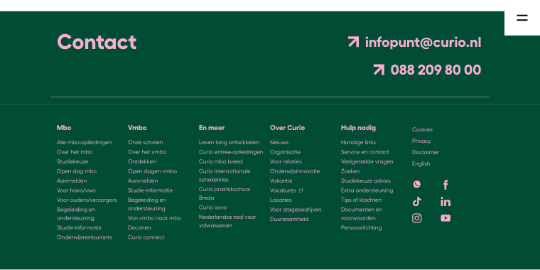 curio footer link to social media