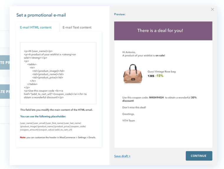 yith promotional emails feature