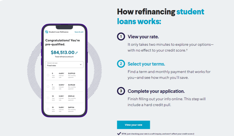 SoFi's student loan refinancing page: simplicity and functionalitye