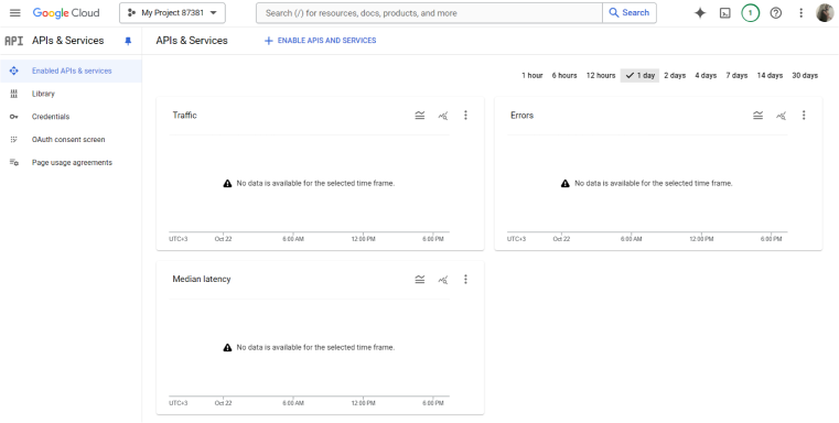 Google Cloud API & Services dashboard