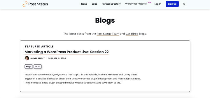 post status blog homepage