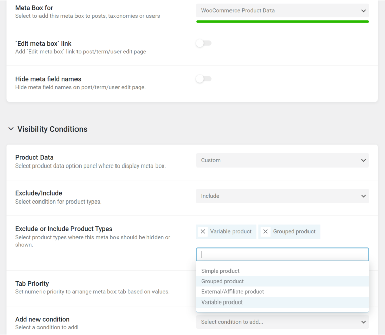 Product data fields