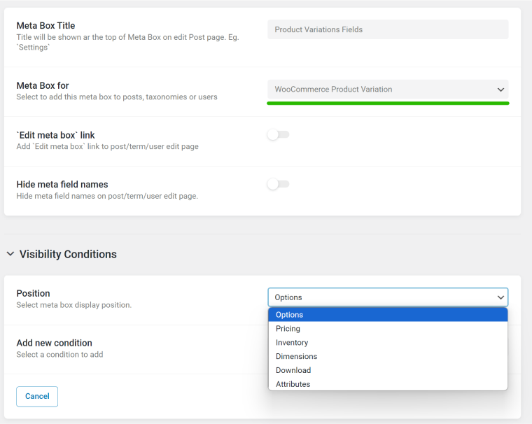 custom fields for product variations