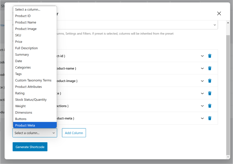 Product variations meta fields