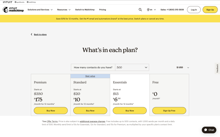 mailchimp pricing table example