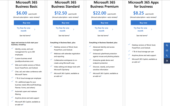 feature-based pricing table example