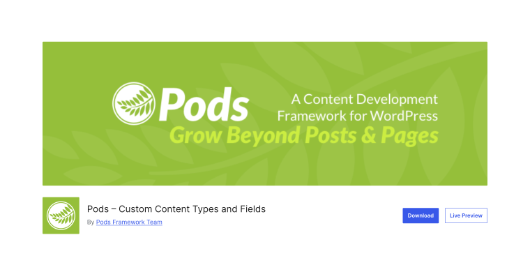 Pods plugin on wordpress.org