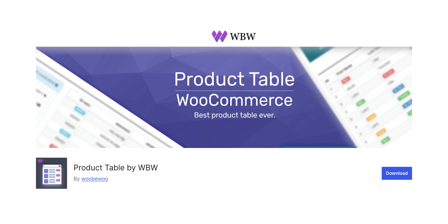 table for woocommerce plugin homepage