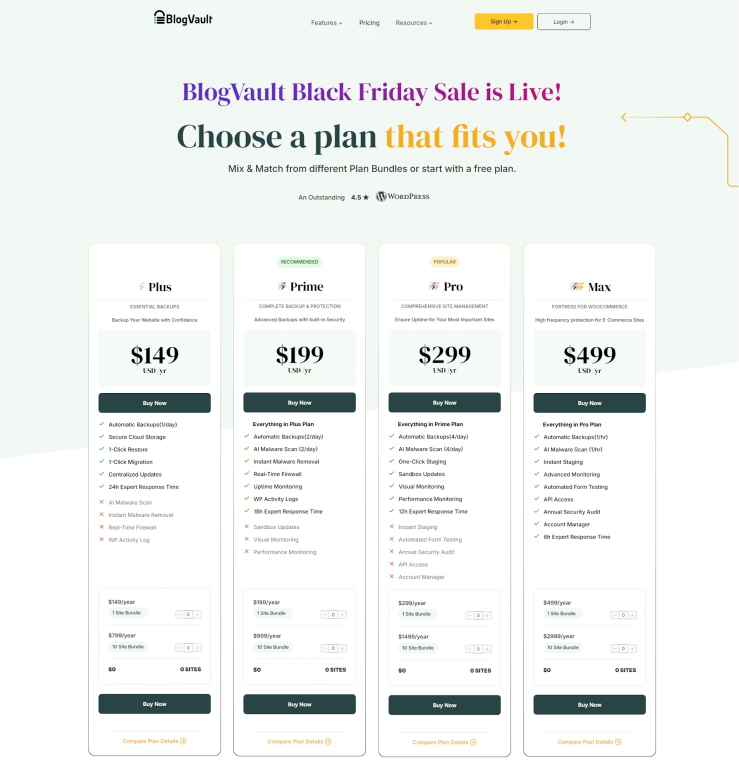 BlogVault’s pricing plans