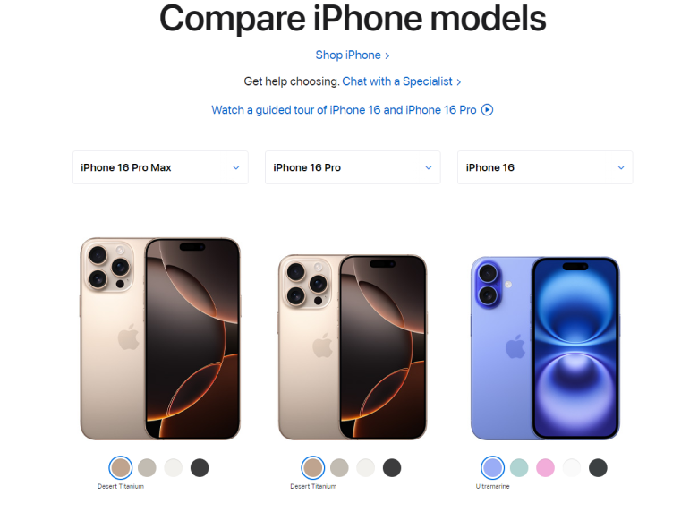 Apple’s iPhone comparison table