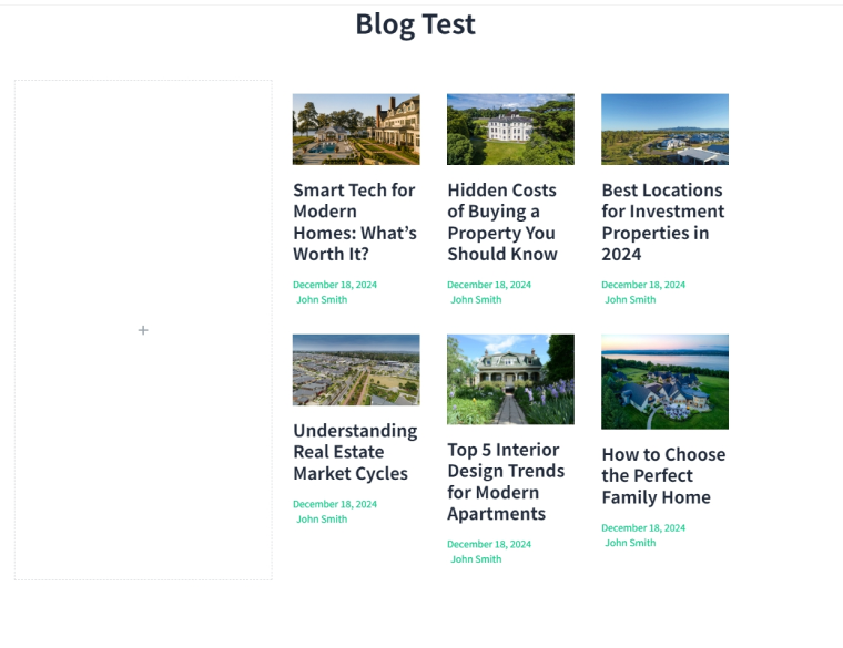 Initial view of the blog in Elementor using the Listing Grid