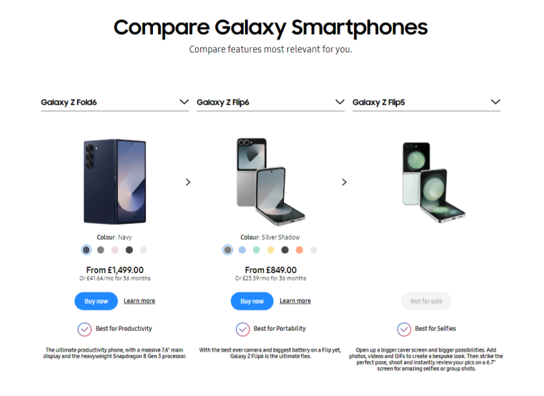 Galaxy Smartphones comparison