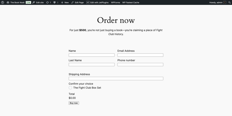 landing page jetformbuilder form