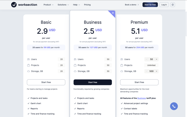 Pricing table example