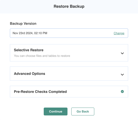 restoring a backup with the blogvault plugin