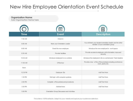 table for event schedule example