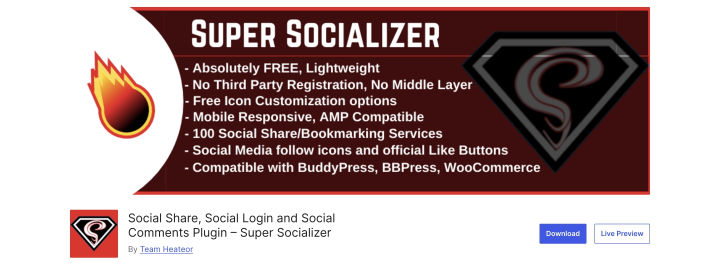 Super socializer plugin on WordPress.org