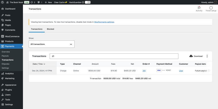 transaction history in woopayments