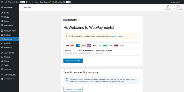 woopayments welcome screen