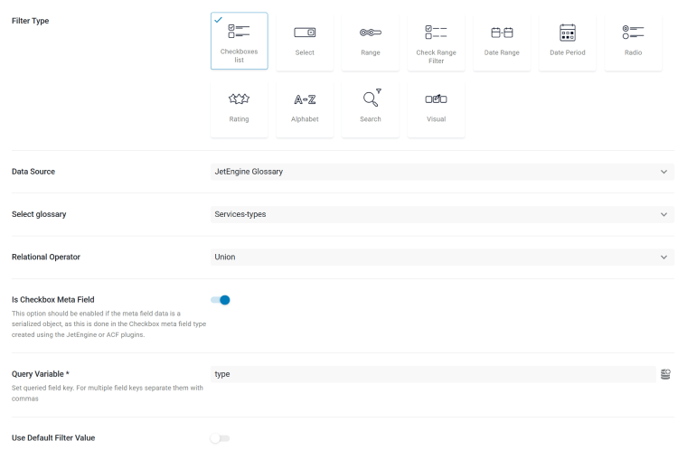 JetSmartFilters dashboard