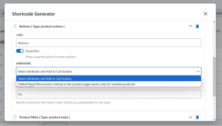 JetProductTables button settings 