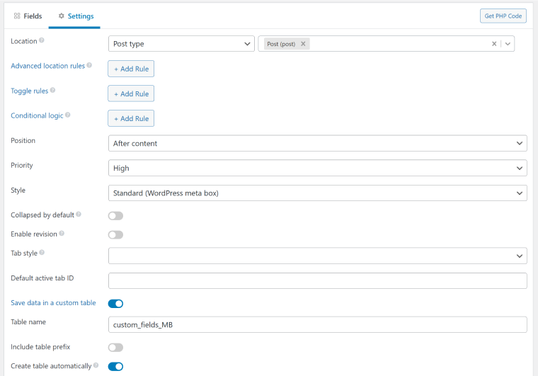 adding custom fields Metabox