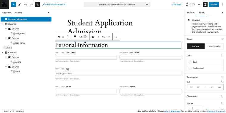 personal information section