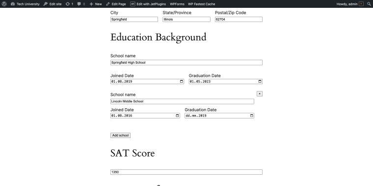 submitting educational background and sat score