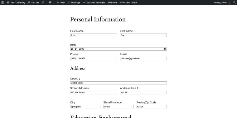 submitting personal information