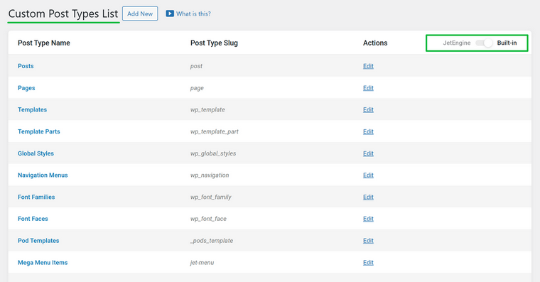 default and custom post types