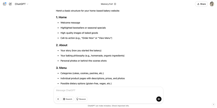 content structure per page