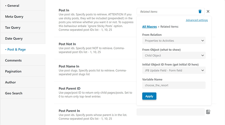 select related items in a form