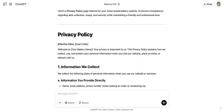 privacy policy content