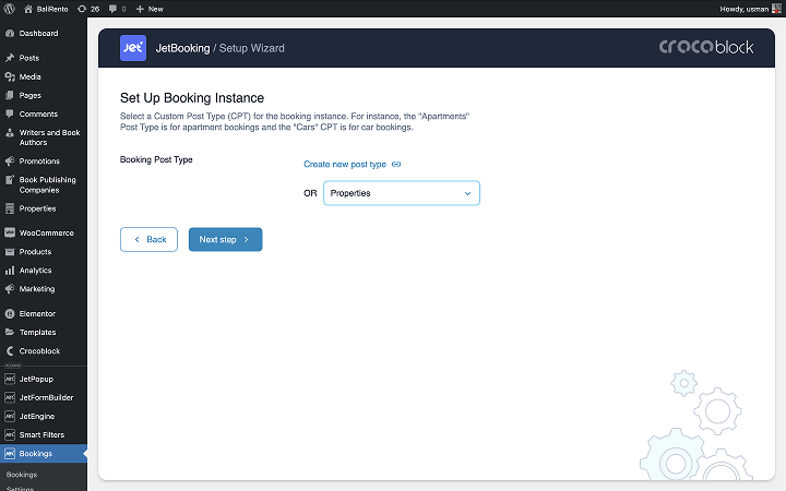 selecting a booking post type