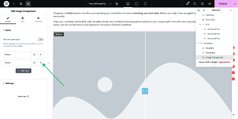 image comparison widget slider