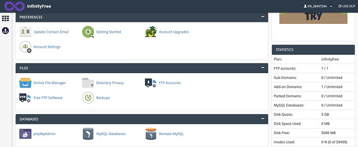 cPanel interface