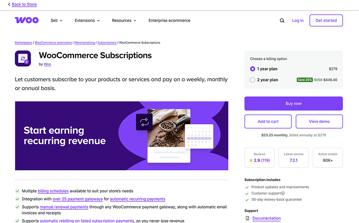 woocommerce subscriptions homepage