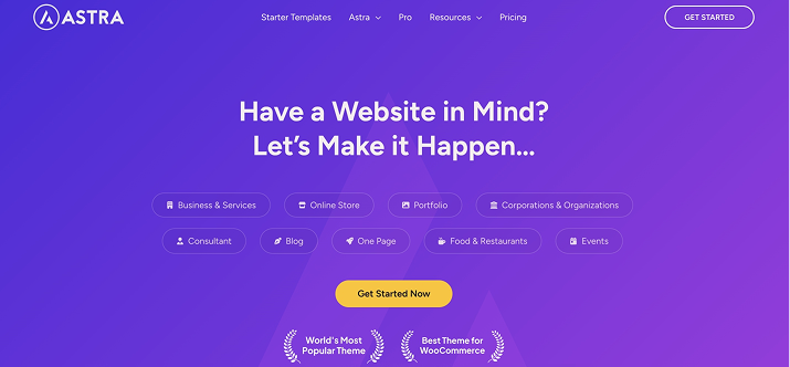 astra theme homepage