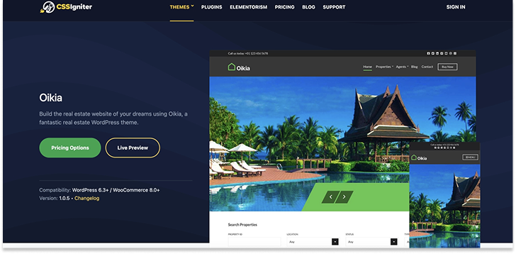 oikia theme homepage