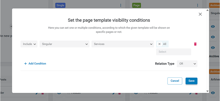 JetThemeCore display conditions